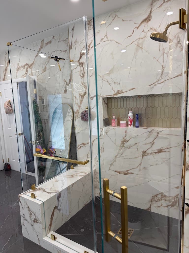 Spotless marble glass shower after cleaning